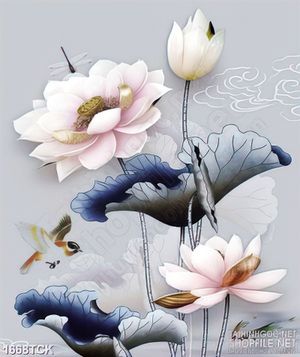 Tranh in canvas chú chim nhỏ bên hoa sen sơn dầu