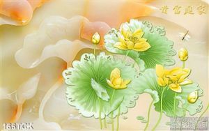 Tranh hoa sen, cá chép giả ngọc cẩm thạch