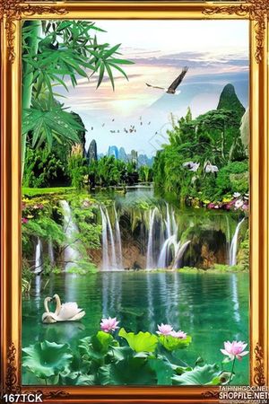 Tranh hoa sen, cá chép và thiên nga