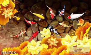 Tranh in canvas cá koi bên hồ sen sơn dầu treo tường