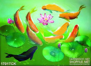 Tranh trang trí sơn dầu cá koi trong làng nước xanh