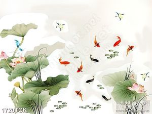 Tranh cá chép vàng trong đầm sen in uv treo tường