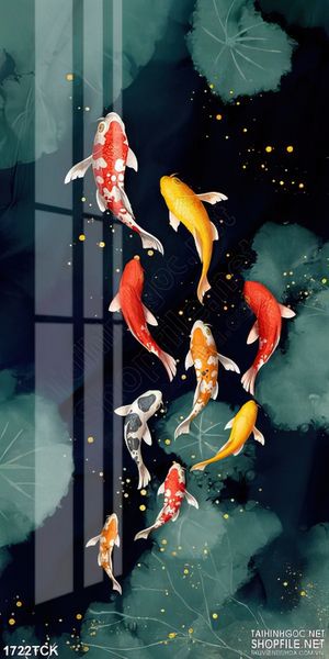 Tranh in canvas đàn cá chép vàng trong làn nước đêm