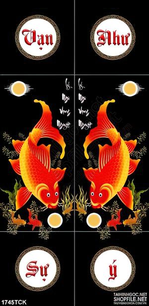 Tranh decor sơn dầu cá chép vàng trong đêm trăng