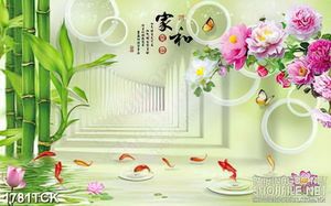 Tranh decor rừng trúc xanh bên hồ cá chép sơn dầu