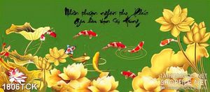 Tranh sơn dầu cá chép bên hồ sen dáp vàng