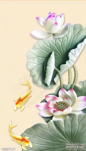 Tranh trang trí đôi cá chép vàng trong hồ sen giả ngọc