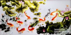 Tranh sơn dầu cá chép vàng dưới dòng nước trong in 3d