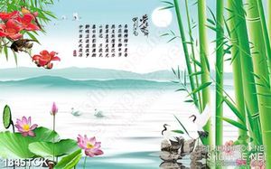 Tranh in uv hoa sen sơn dầu bên đôi chim hạc trắng