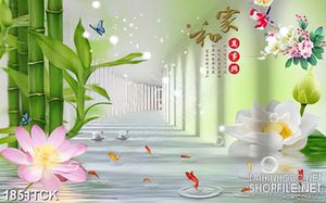 Tranh sơn dầu trang trí bông sen trên hồ cá chép vàng