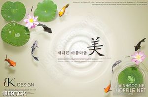 Tranh in uv những bông sen trong hồ cá chép sơn dầu