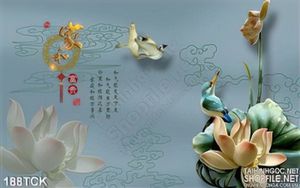 Tranh hoa sen, cá chép phong thủy