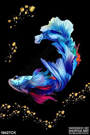 Tranh chú cá  sim betta màu xanh trong hồ nước in canvas
