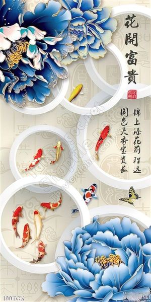 Tranh hoa sen, cá chép thư pháp