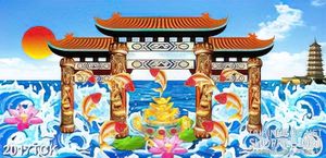 Tranh sơn dầucá chép vượt vũ môn hóa rồng in treo tường