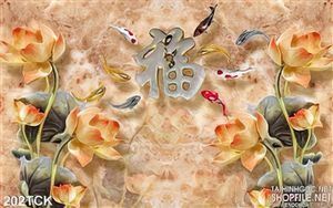 Tranh hoa sen, cá chép giả ngọc tài lộc