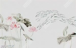 Tranh in uv thủy mạc đầm hoa sen và đàn cá chép vàng