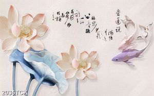 Tranh nghệ thuật hoa sen hồng và đàn cá chép giả ngọc