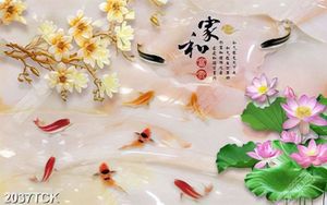 Tranh giả ngọc hoa sen hồng và đàn cá chép vàng psd