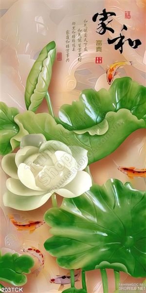 Tranh hoa sen, cá chép giả ngọc nghệ thuật