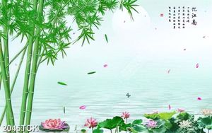 Tranh treo tường hoa sen hồng và đàn cá chép vàng psd