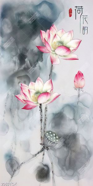 Tranh cá chép bên những bông hoa sen hồng sơn dầu