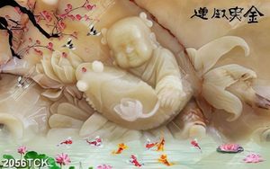 Tranh cành hoa anh đào trên hồ cá chép vàng giả ngọc