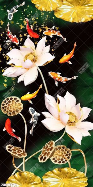 Tranh hoa sen cá chép vàng giả ngọc trang trí tường