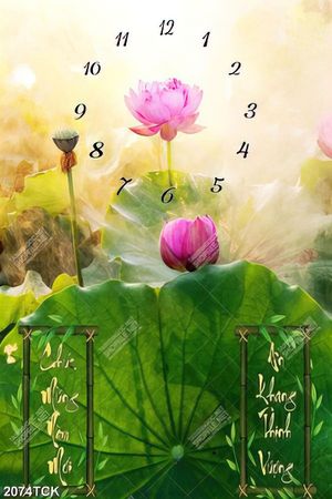 Tranh psd bông sen hồng chúc mừng năm mới in tường