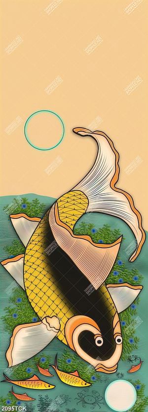 Tranh nghệ thuật sơn dầu chú cá chép ăn ánh trăng tròn