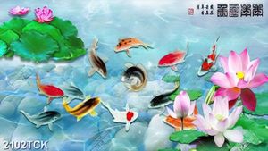 Tranh bông hoa sen trắng bên đôi cá chép vàng xinh đẹp