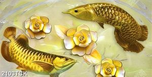 Tranh decor đàn cá chép tung tăng trong hồ sen khoe sắc