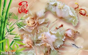 Tranh những bông hoa sen  hồng giả ngọc bên chữ phúc