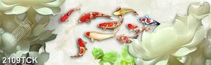Tranh in canvas đàn cá chép trong hồ sen hồng giả ngọc