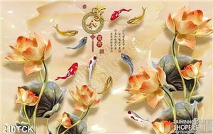 Tranh hoa sen, cá chép quần hội giả ngọc