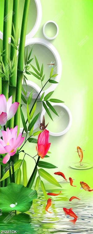 Tranh đàn cá chép vàng bên bông sen hồng khoe sắc in 3d