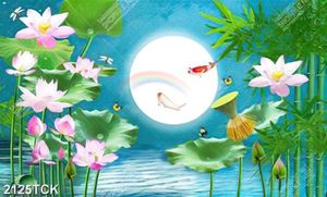 Tranh nghệ thuật ánh trăng sáng trên mặt hồ hoa sen