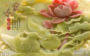 Tranh hoa sen, cá chép giả ngọc đẹp