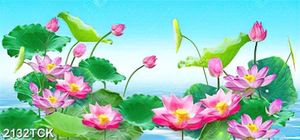 Tranh những bông hoa sen chen chúc lá trong hồ nước