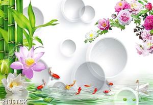 Tranh in uv cành hoa mẫu đơn trên hồ cá chép vàng