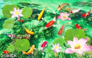 Tranh treo tường đàn cá chép bơi trong đầm sen hồng