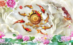 Tranh in canvas đàn cá chép vàng trong hồ sen giả ngọc