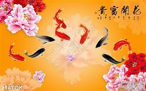 Tranh hoa sen, cá chép quần hội trang trí