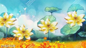 Tranh những bông hoa sen trắng khoe sắc trong hồ nước