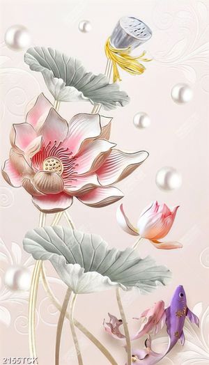 Tranh nghệ thuật hoa sen hồng và cá chép giả ngọc