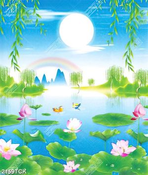 Tranh hoa sen cá chép bên anh trăng trang trí tường