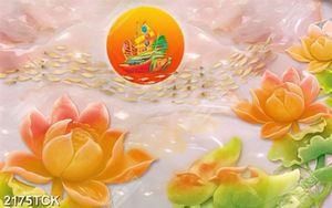 Tranh đôi chim bên những bông hoa sen giả hồng ngọc