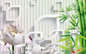 Tranh những bông hoa sen màu trắng giả ngọc trong hồ