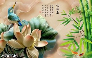 Tranh decor hoa sen hồng giả ngọc bên chú chim non