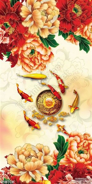 Tranh hoa sen, cá chép quần hội đẹp